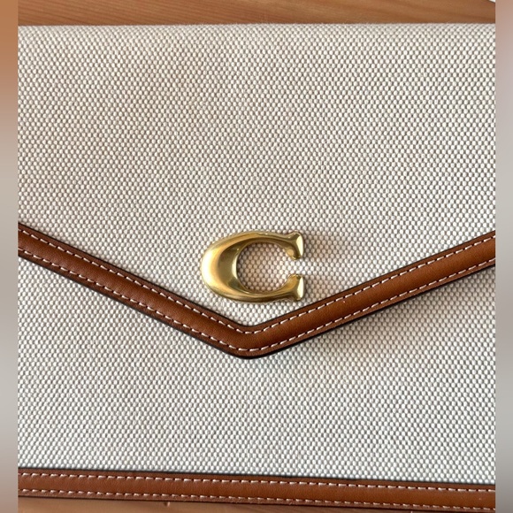 NWT Coach Essential Envelope Canvas Clutch Bag (Salt Canvas Burned Amber) - Picture 5 of 15